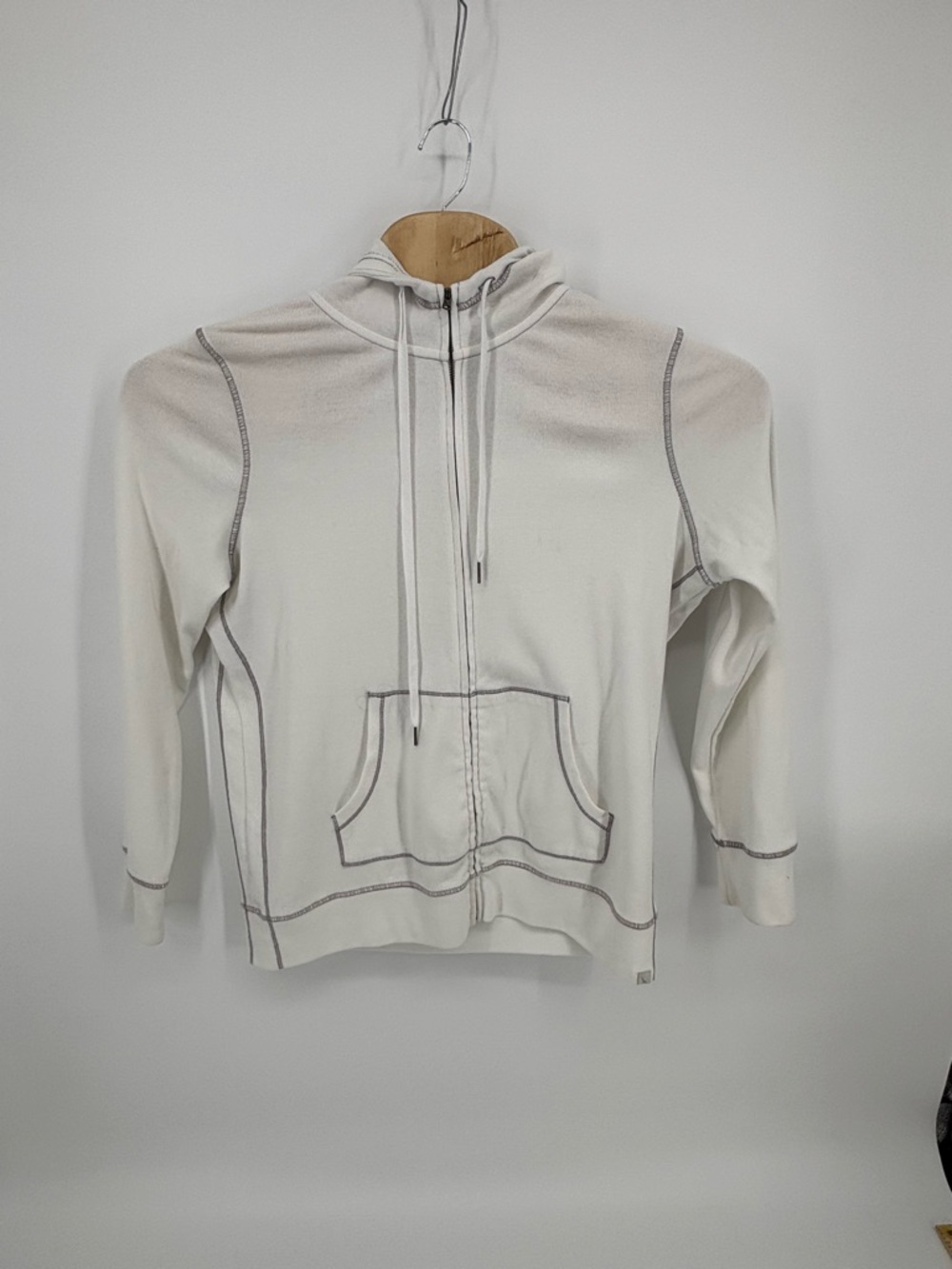 Eddie Bauer Legend Wash Hoodie Women’s Full Zip White Contrast Stitching Small